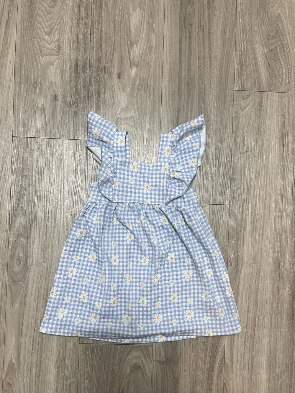 Zara Light Blue Gingham Daisy Dress for Girls